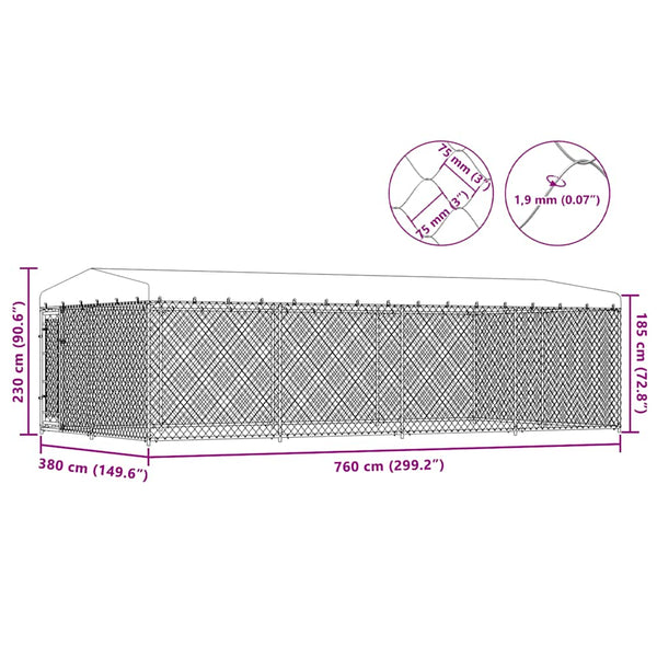 Koiran Ulkohäkki Katoksella 7,6X3,8X2,3 M