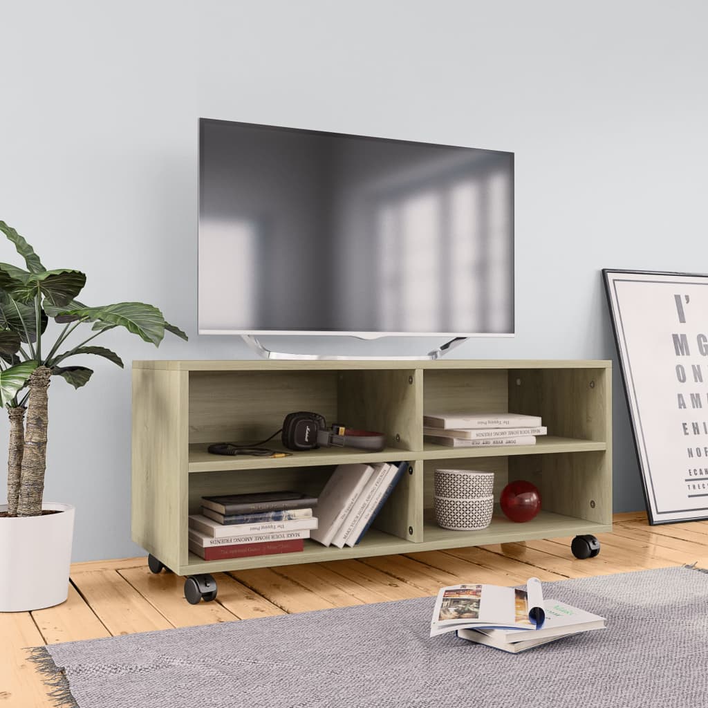 Tv-Taso Rullapyörillä 90X35X35 Cm Tekninen Puu