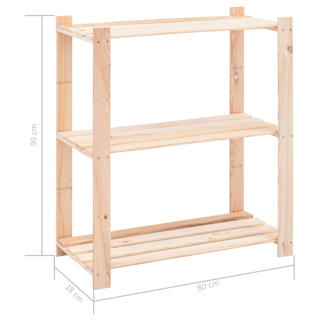 3-Kerroksinen Varastohylly 80X38X90 Cm Täysi Mänty 150 Kg