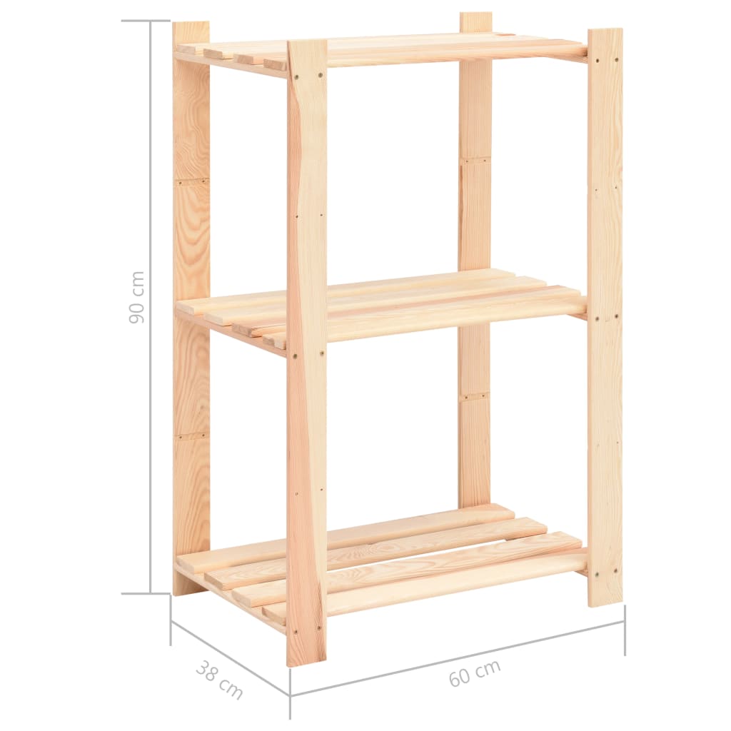 3-Kerroksinen Varastohylly 60X38X90 Cm Täysi Mänty 150 Kg