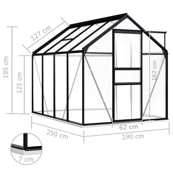 Kasvihuone Alumiinirungolla Antrasiitti 4,75 M²