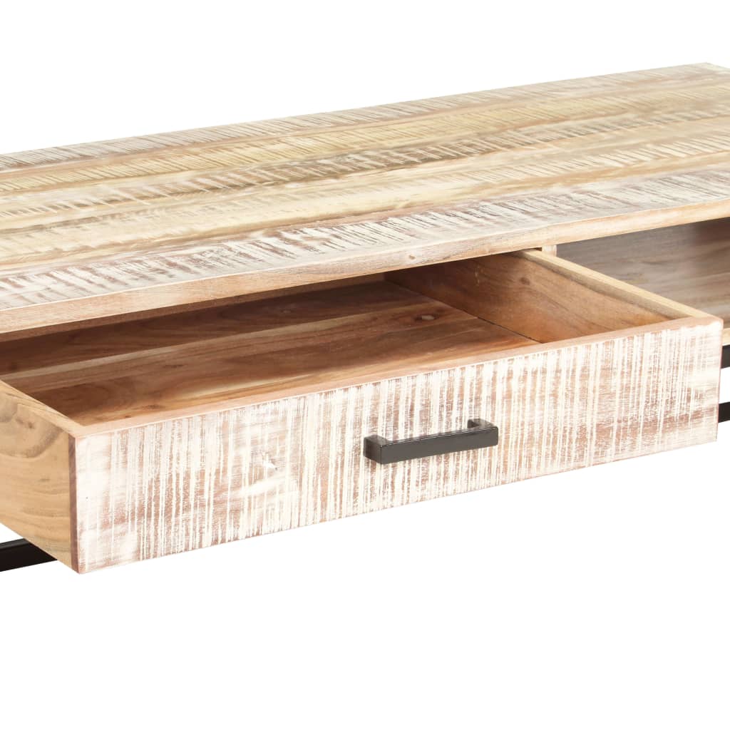 Sohvapöytä Valkoinen 117X50X30 Cm Täysi Akasiapuu