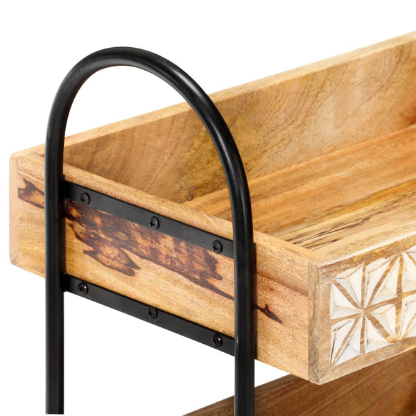 Tarjoiluvaunu 3 Tasoa 46X30X76 Cm Täysi Mangopuu
