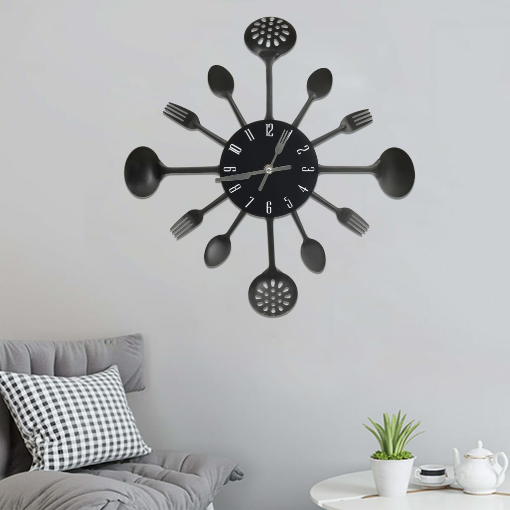 Seinäkello Lusikka Ja Haarukka Design Musta 40 Cm Alumiini
