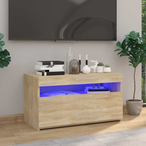Tv-Kaappi Led-Valoilla Käsityöläinen Tammi 75X35X40 Cm