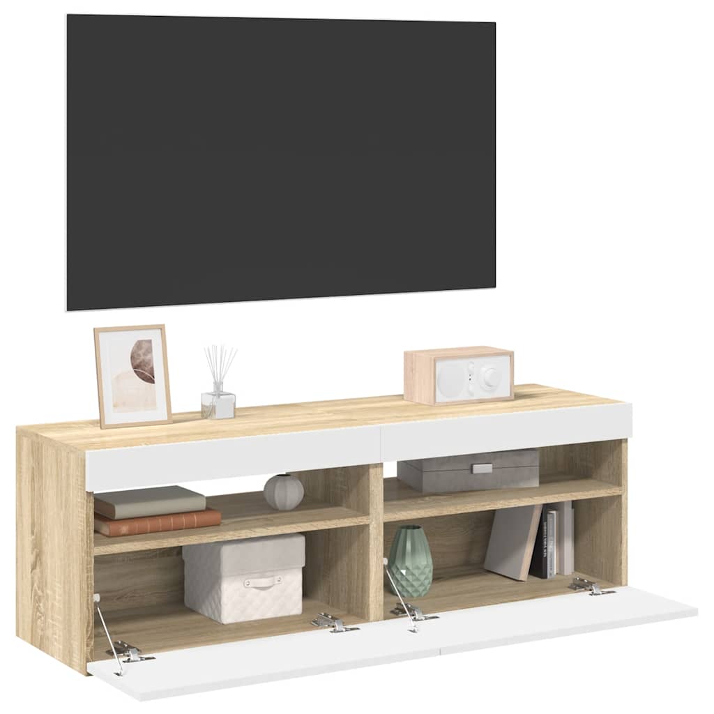 Tv-Kaappi Led-Valoilla Käsityöläinen Tammi 75X35X40 Cm