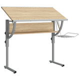 Askartelupöytä Tammi/Harmaa 110X53X(58-87)Cm Tekninen Puu/Teräs