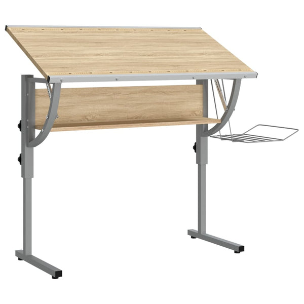 Askartelupöytä Tammi/Harmaa 110X53X(58-87)Cm Tekninen Puu/Teräs