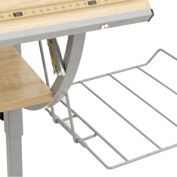 Askartelupöytä Tammi/Harmaa 110X53X(58-87)Cm Tekninen Puu/Teräs