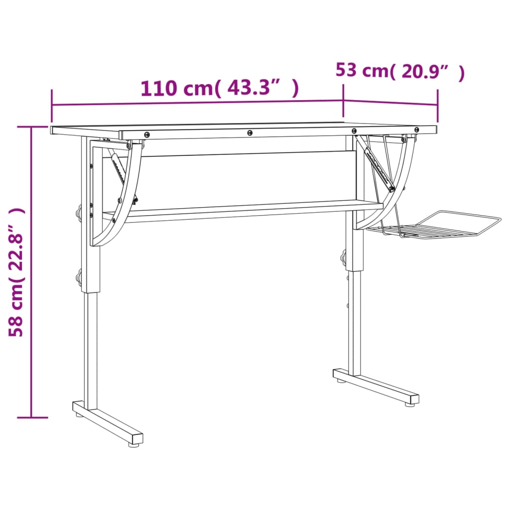 Askartelupöytä Tammi/Harmaa 110X53X(58-87)Cm Tekninen Puu/Teräs