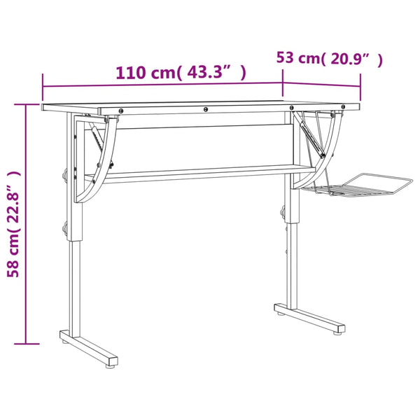 Askartelupöytä Tammi/Harmaa 110X53X(58-87)Cm Tekninen Puu/Teräs