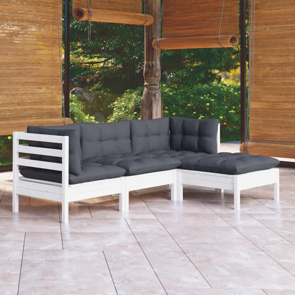 4-Osainen Puutarhasohvasarja Harmaa Tyynyillä Mänty