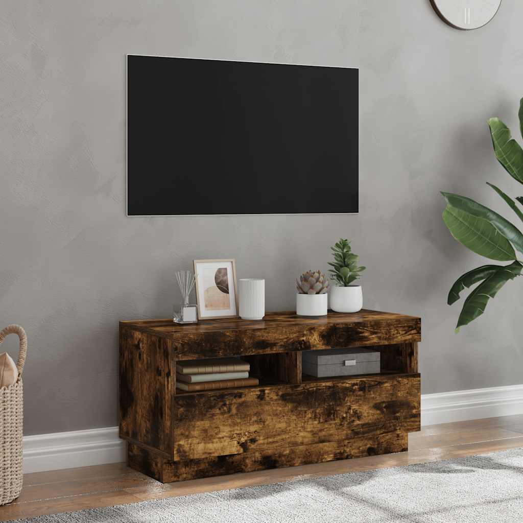 Tv-Kaappi Led-Valoilla Old Wood 80X35X40 Cm Engineered Wood