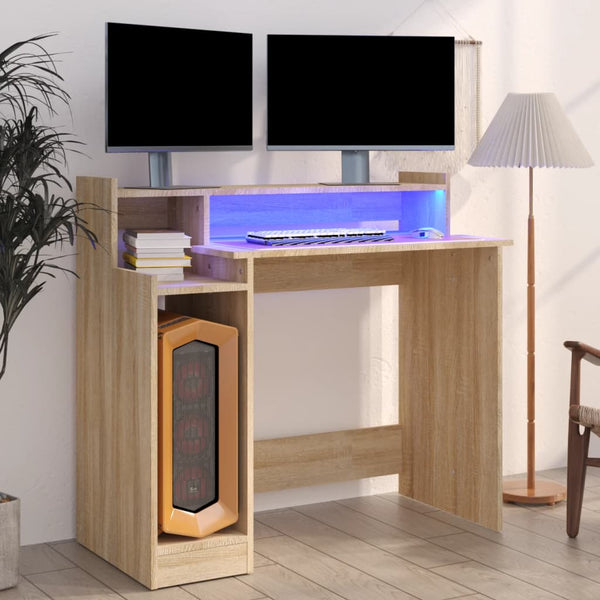 Työpöytä Led-Valoilla 97X45X90 Cm Tekninen Puu