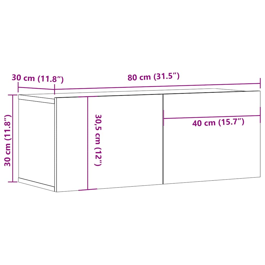Tv-Seinäkaappi 2 Kpl 80X30X30 Cm Tekninen Puu