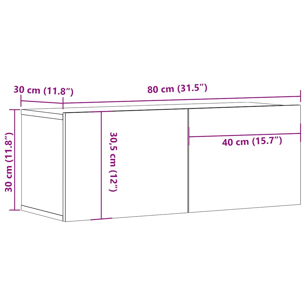 Tv-Seinäkaapit 2 Kpl 80X30X30 Cm Tekninen Puu