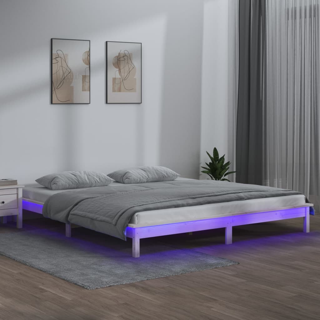 Sängynrunko Led-Valoilla Täysi Puu