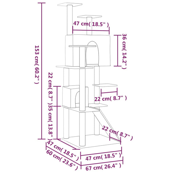Kissan Kiipeilypuu Sisal- Raapimispylväillä Vaaleanharm. 153 Cm