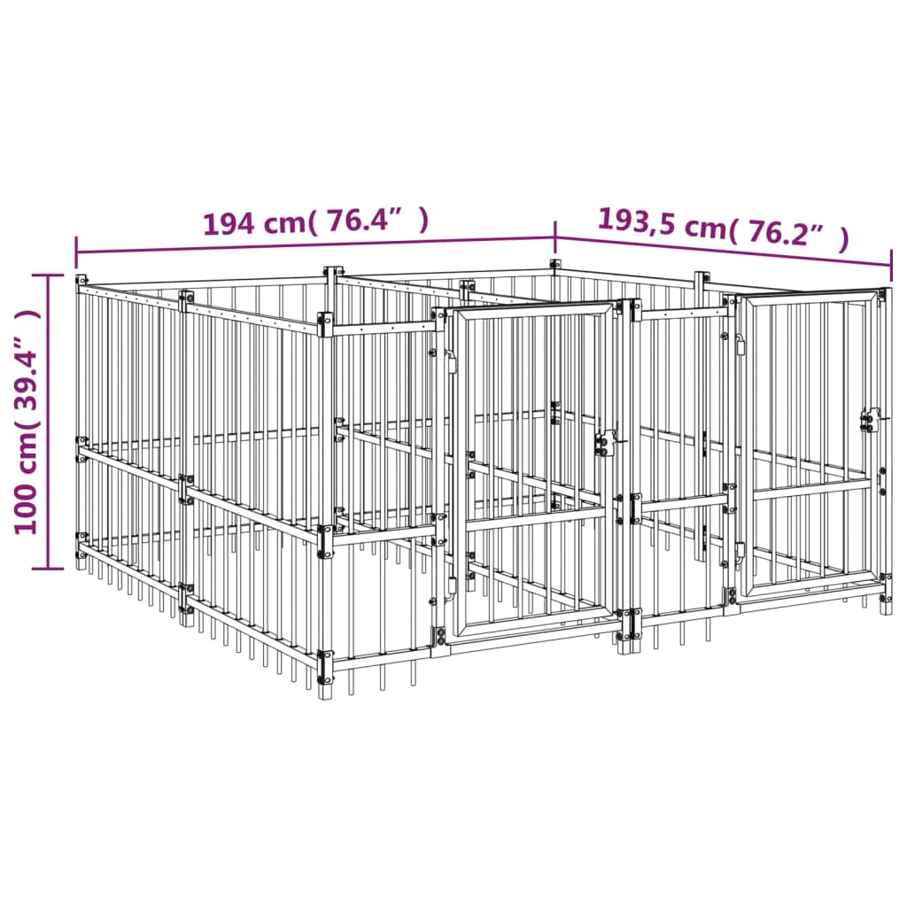 Koiran Ulkohäkki Teräs 3,75 M²