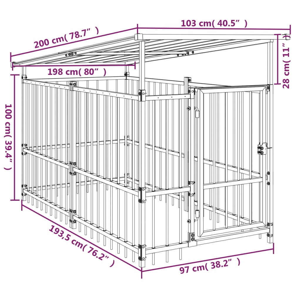 Koiran Ulkohäkki Katoksella Teräs 1,88 M²