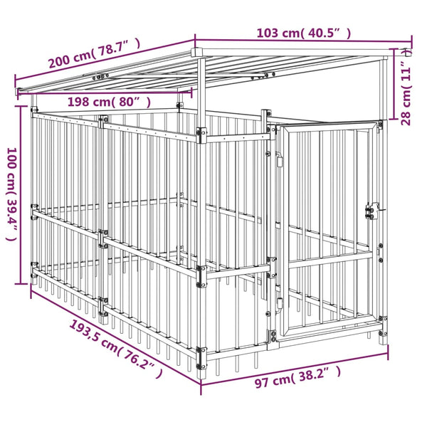Koiran Ulkohäkki Katoksella Teräs 1,88 M²