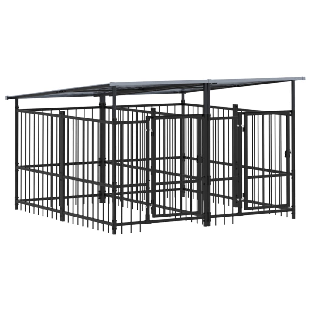 Koiran Ulkohäkki Katoksella Teräs 3,75 M²