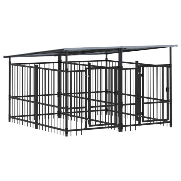 Koiran Ulkohäkki Katoksella Teräs 3,75 M²