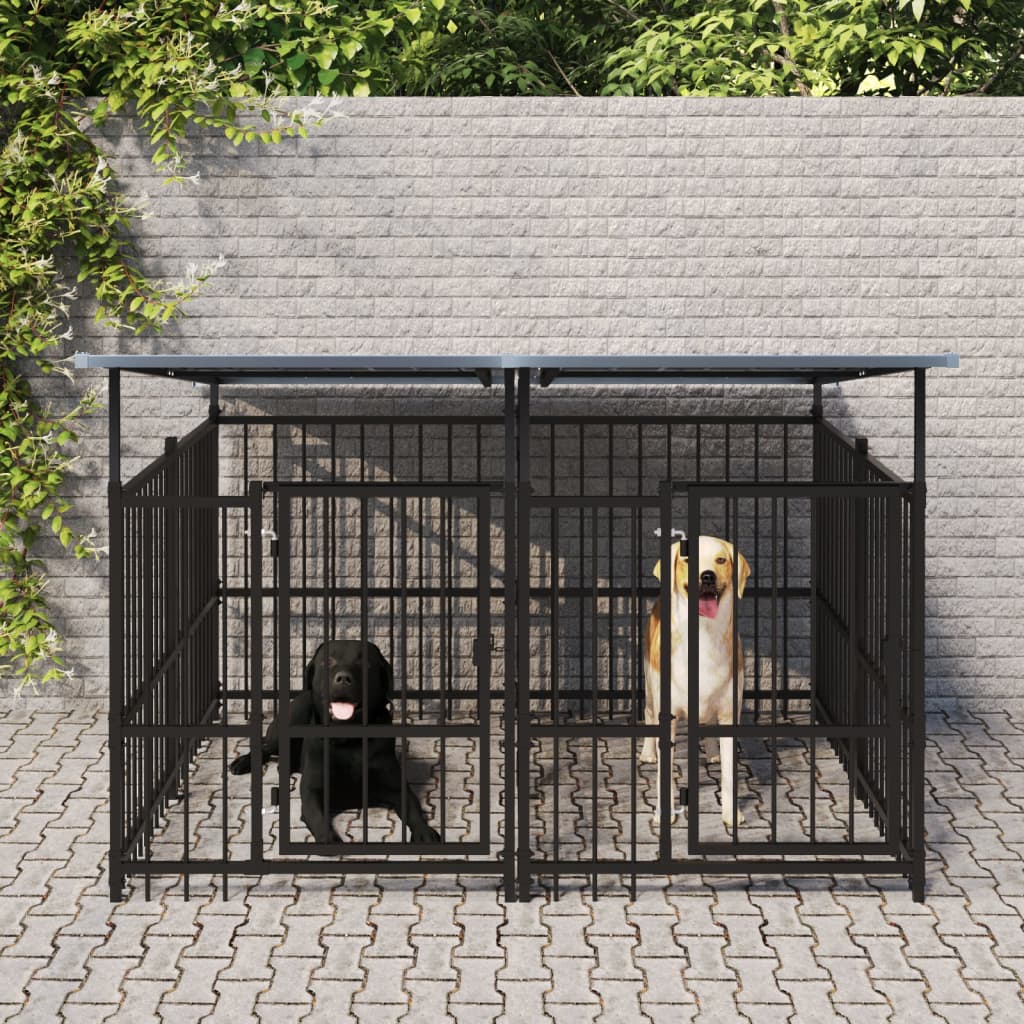 Koiran Ulkohäkki Katoksella Teräs 3,75 M²
