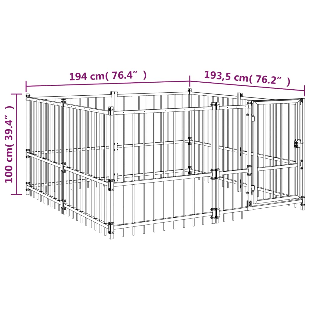 Koiran Ulkohäkki Teräs 3,75 M²