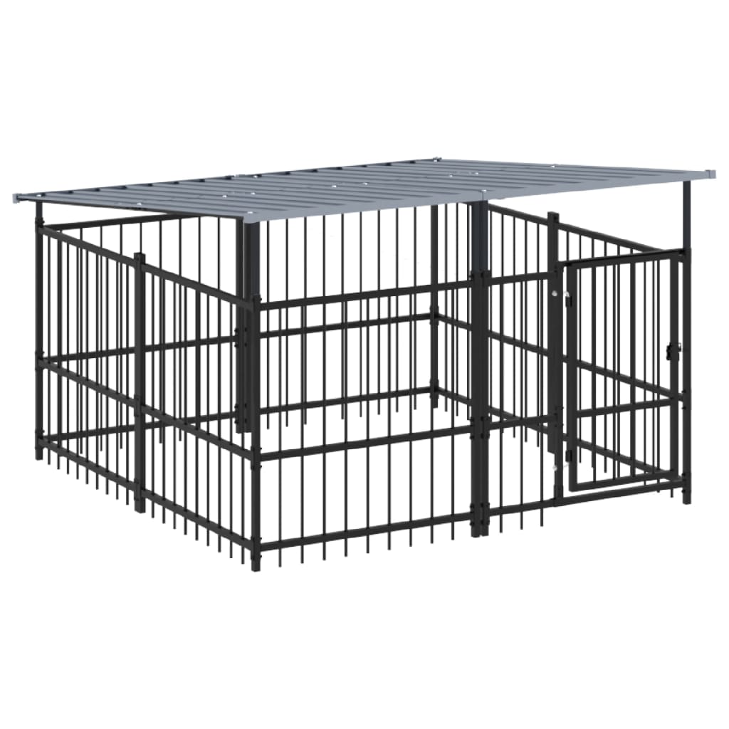 Koiran Ulkohäkki Katoksella Teräs 3,75 M²