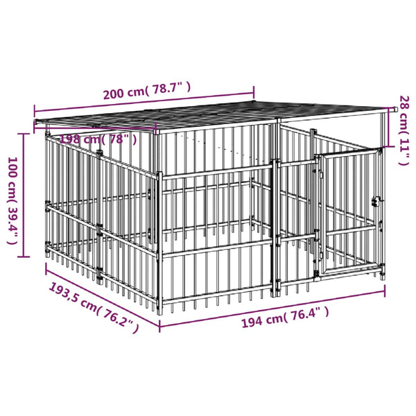 Koiran Ulkohäkki Katoksella Teräs 3,75 M²