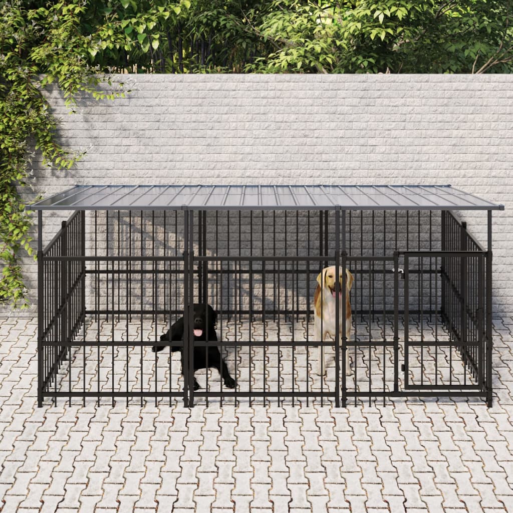 Koiran Ulkohäkki Katoksella Teräs 3,75 M²