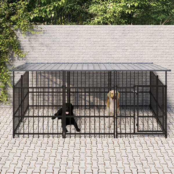 Koiran Ulkohäkki Katoksella Teräs 3,75 M²