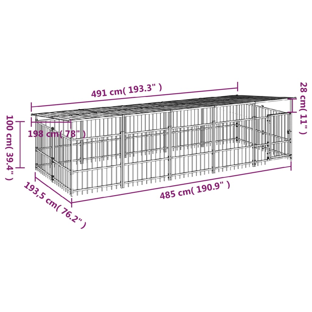 Koiran Ulkohäkki Katoksella Teräs 9,38 M²