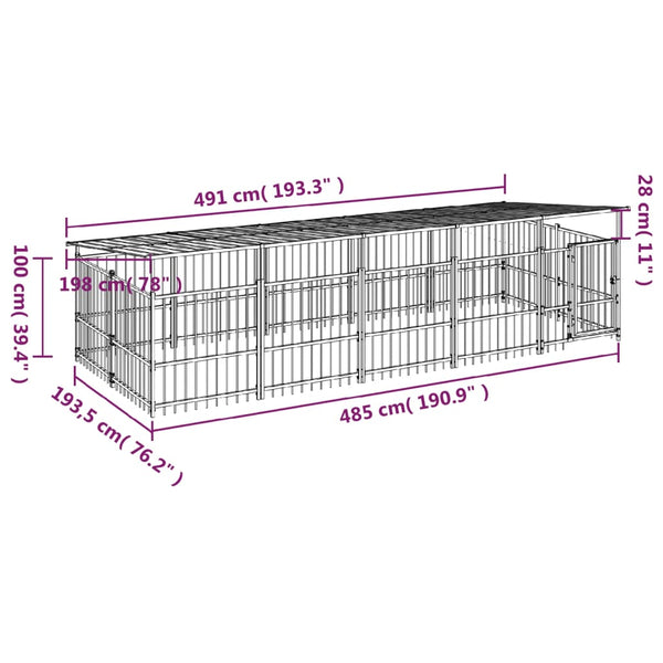 Koiran Ulkohäkki Katoksella Teräs 9,38 M²