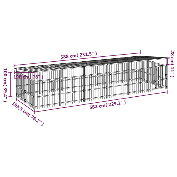 Koiran Ulkohäkki Katoksella Teräs 11,26 M²