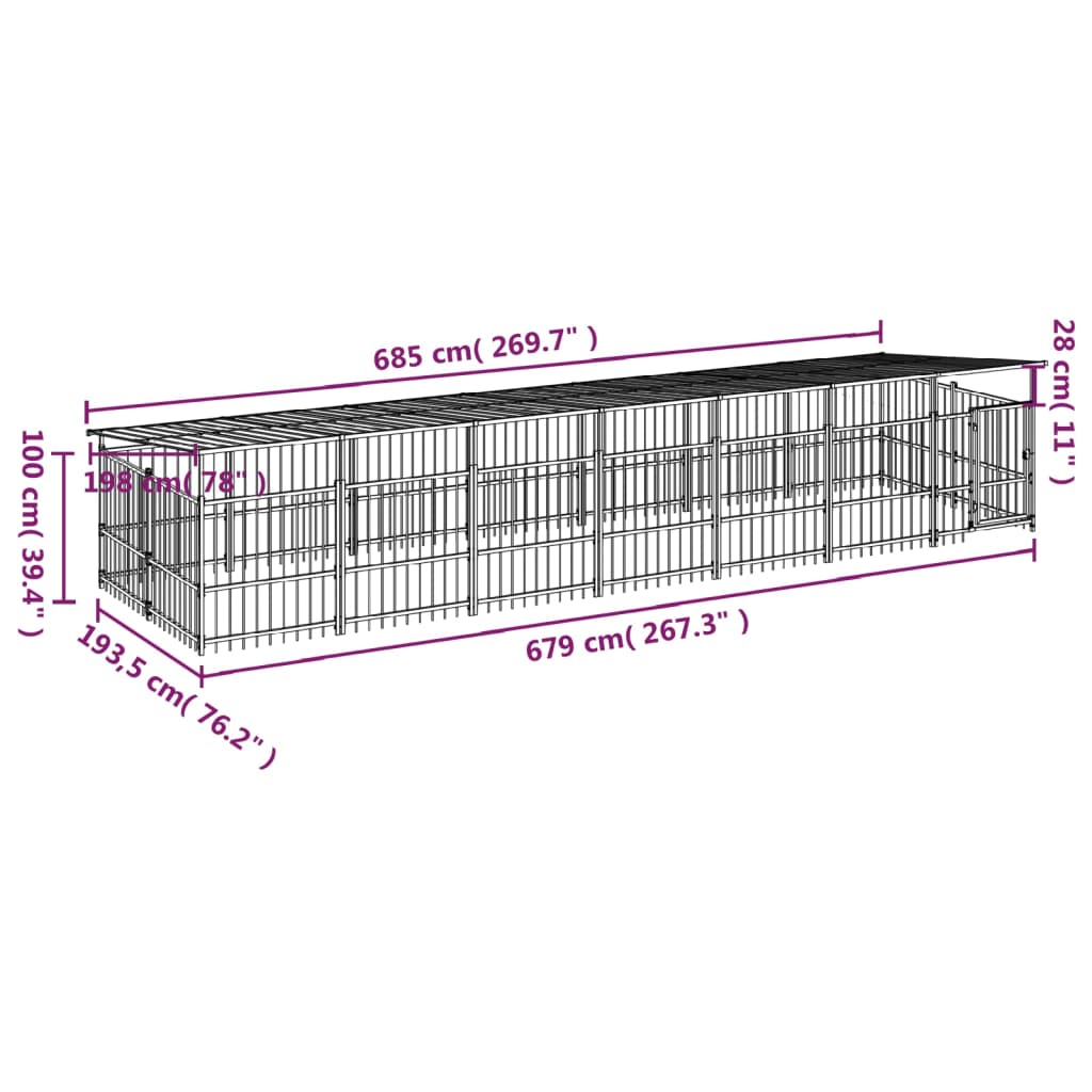 Koiran Ulkohäkki Katoksella Teräs 13,14 M²