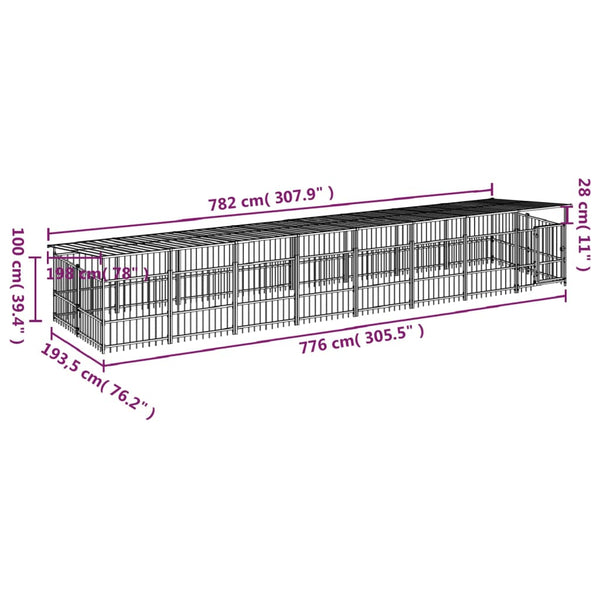 Koiran Ulkohäkki Katoksella Teräs 15,02 M²