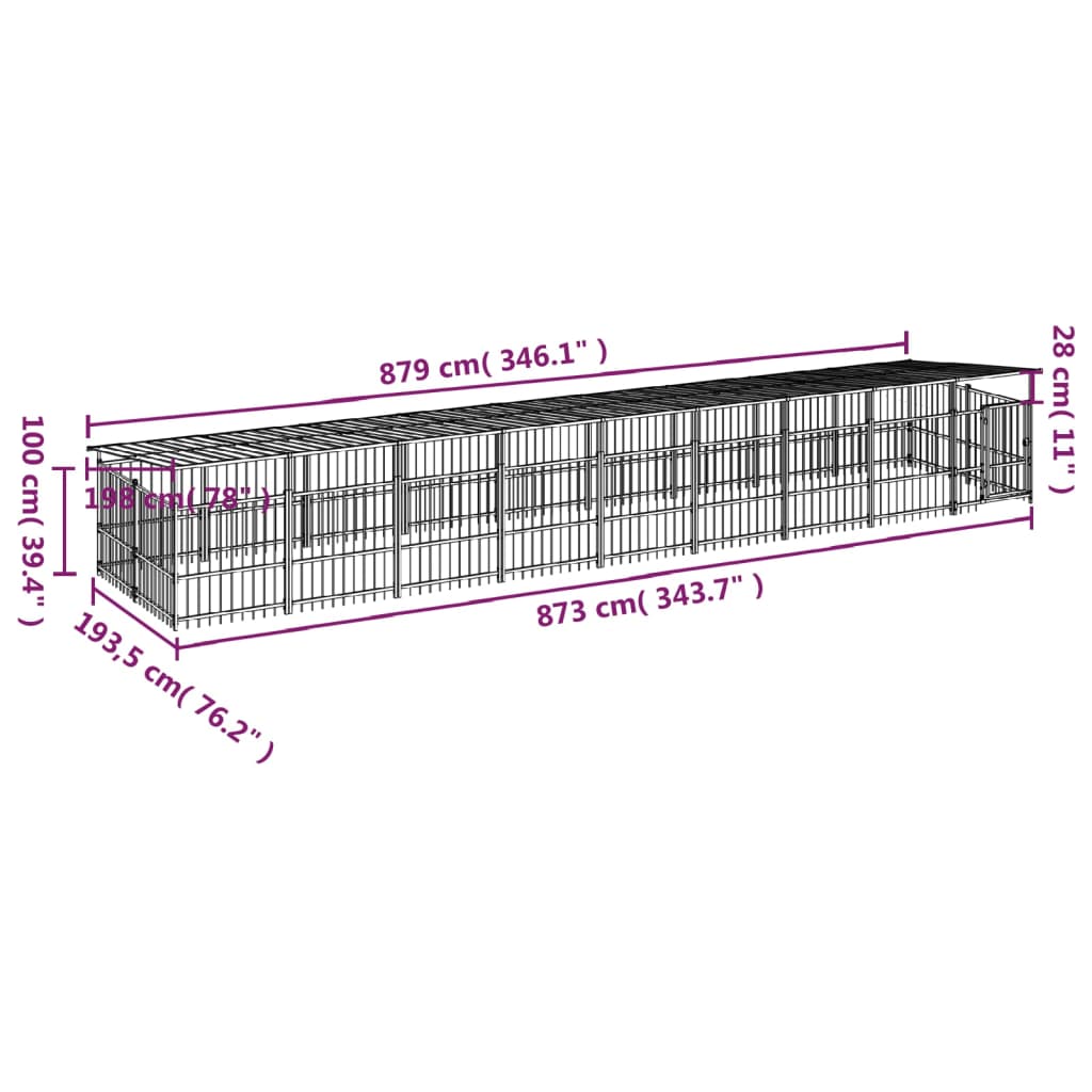 Koiran Ulkohäkki Katoksella Teräs 16,89 M²
