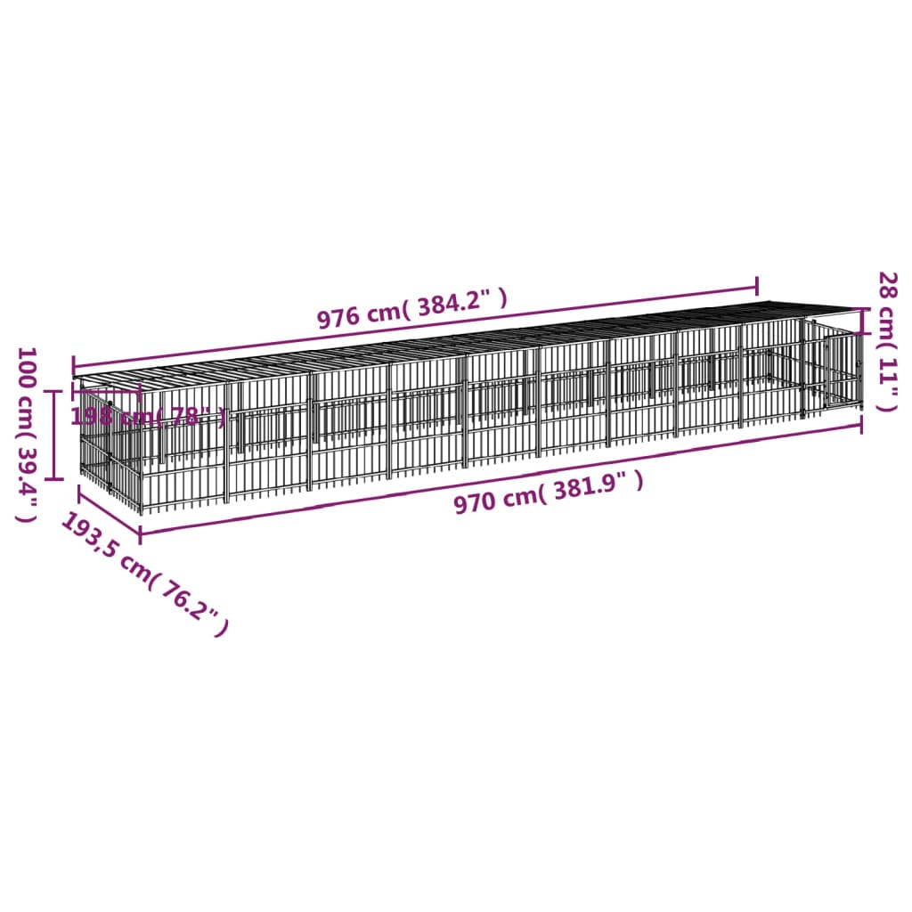 Koiran Ulkohäkki Katoksella Teräs 18,77 M²