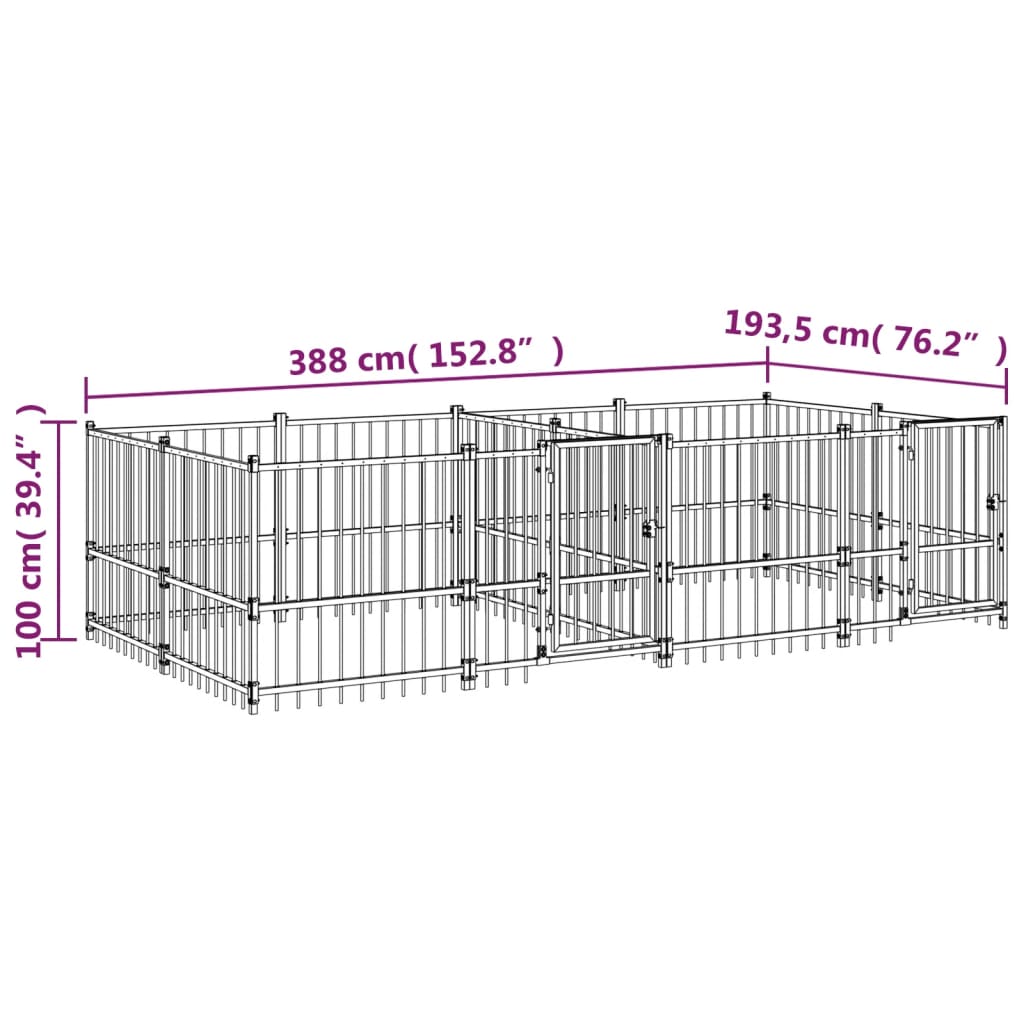 Koiran Ulkohäkki Teräs 7,51 M²