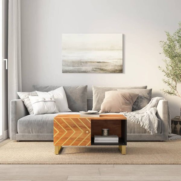 Sohvapöytä Ruskea Ja Musta 80X50X40 Cm Täysi Mangopuu