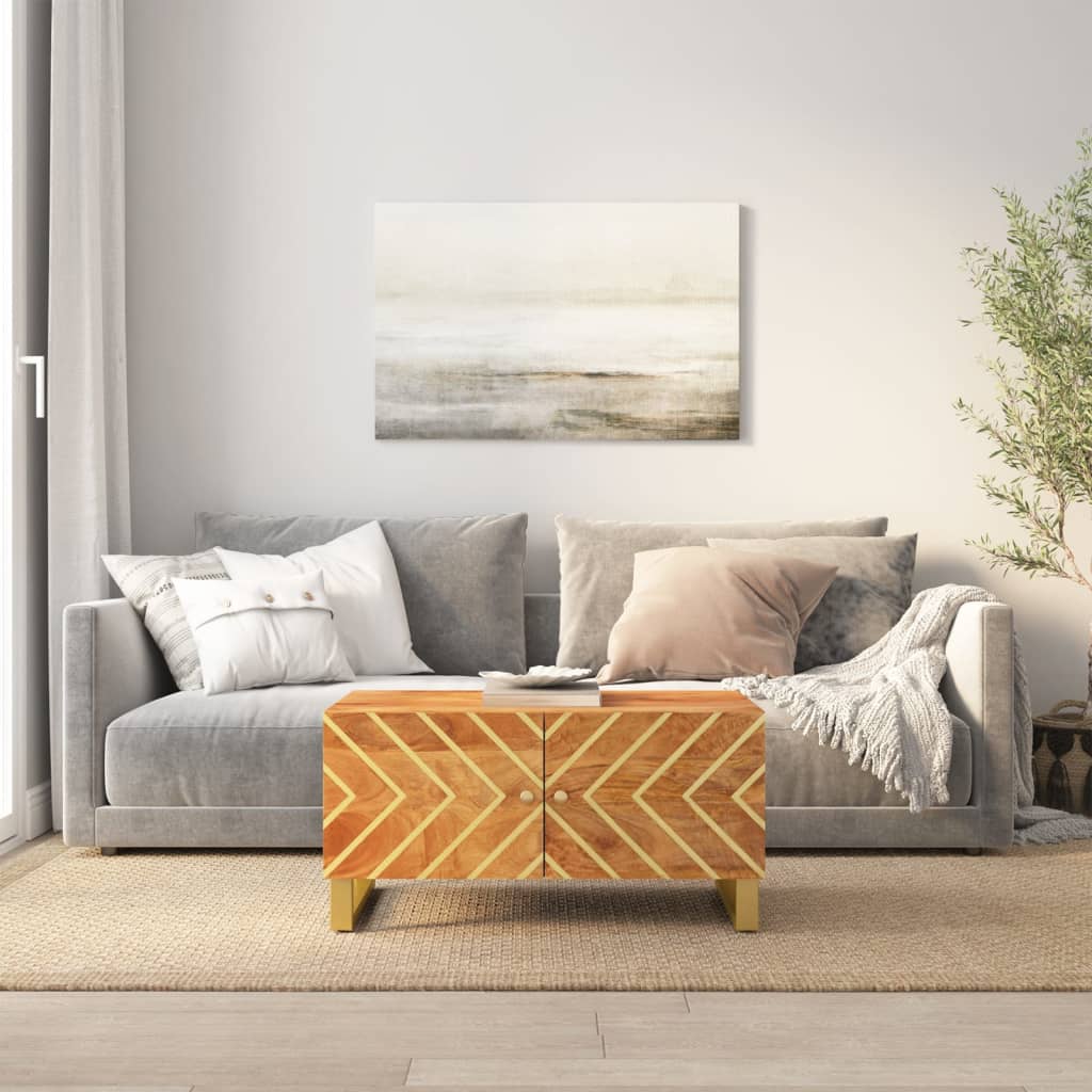 Sohvapöytä Ruskea Ja Musta 80X50X40 Cm Täysi Mangopuu