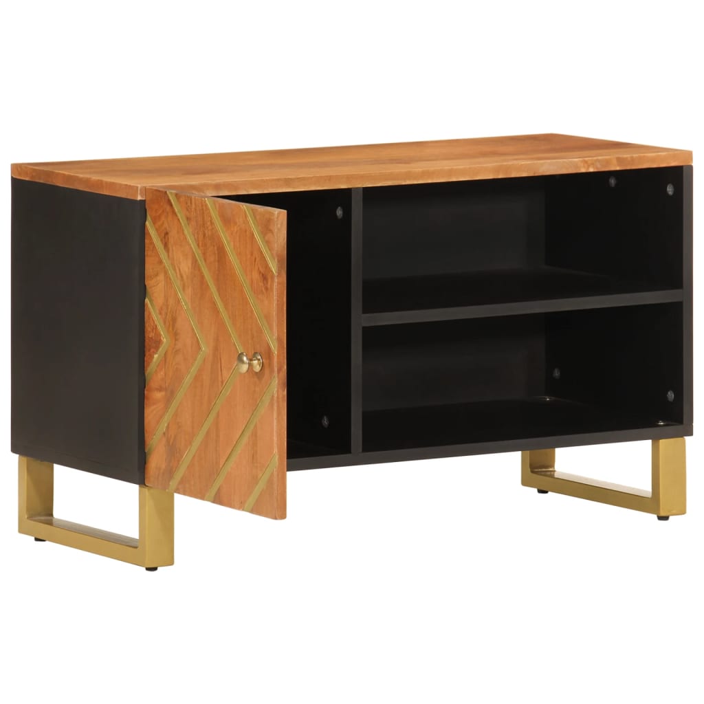 Tv-Taso Ruskea Ja Musta 80X31,5X46 Cm Täysi Mangopuu