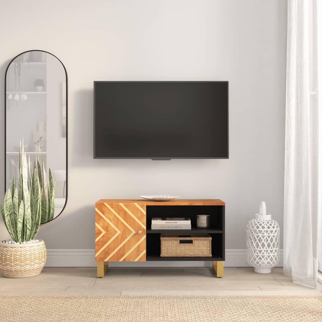 Tv-Taso Ruskea Ja Musta 80X31,5X46 Cm Täysi Mangopuu