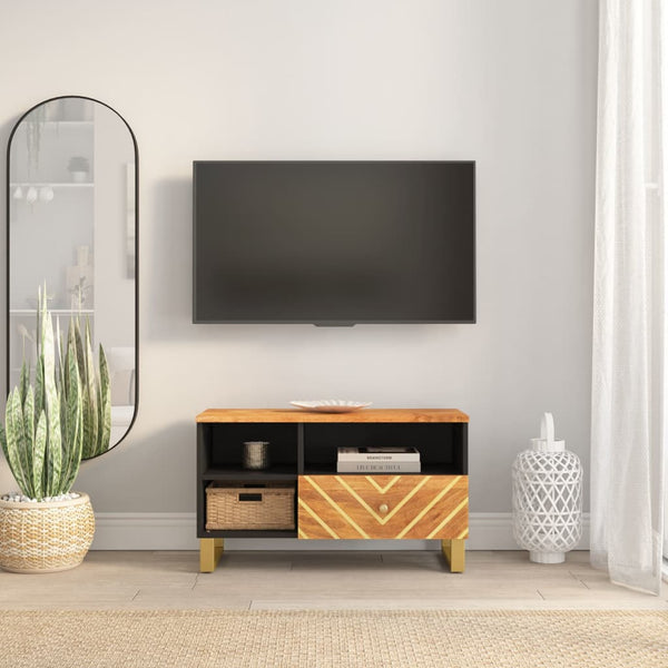Tv-Taso Ruskea Ja Musta 80X33,5X46 Cm Täysi Mangopuu