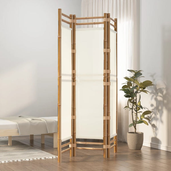 Kokoontaitettava Tilanjakaja 4 Paneelia 160 Cm Bambu Ja Kangas