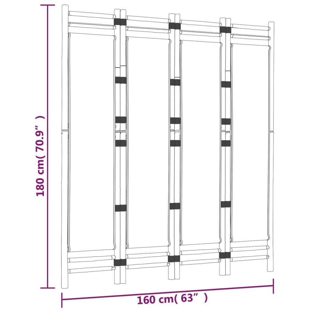 Kokoontaitettava Tilanjakaja 4 Paneelia 160 Cm Bambu Ja Kangas