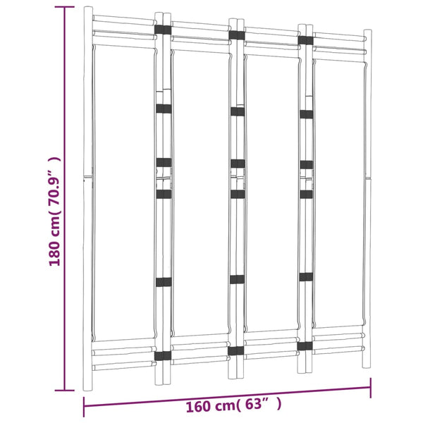 Kokoontaitettava Tilanjakaja 4 Paneelia 160 Cm Bambu Ja Kangas