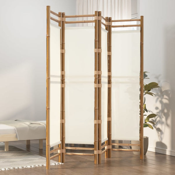 Kokoontaitettava Tilanjakaja 4 Paneelia 160 Cm Bambu Ja Kangas